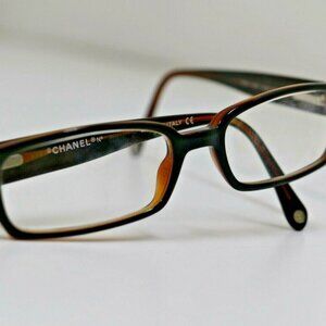 CHANEL Rectangle Black & Beige Designer Eyeglasses Italy